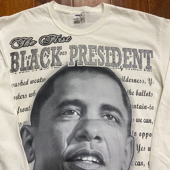Jerzees Vintage Y2K Barack Obama President White Black T-Shirt Mens Size XL - Picture 2 of 8